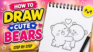 How to Draw Cute Hugging Bears 🐻❤️ | Easy Bear Drawing Step by Step | Cute Couple Bear Drawing