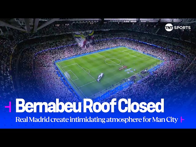 Real Madrid close the Bernabéu roof to ramp up atmosphere ahead of Man City quarter-final first leg🤩 class=