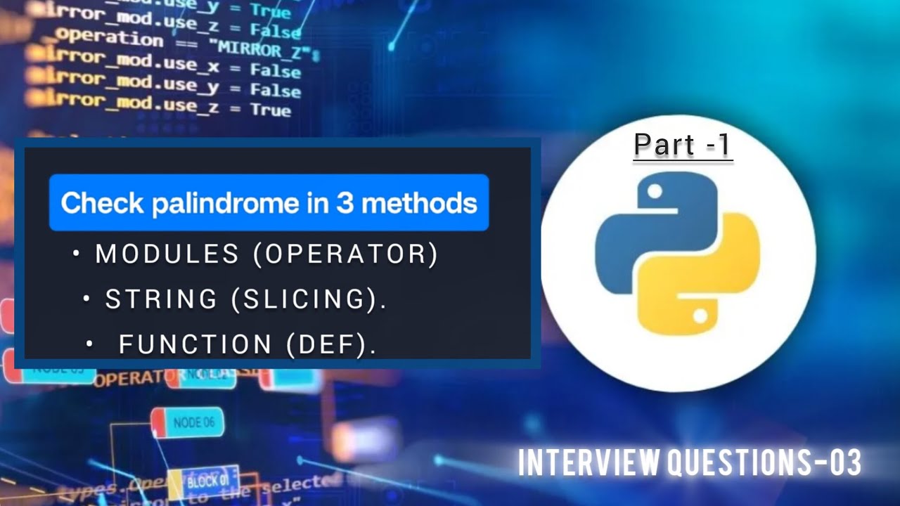 Master palindrome logic in python | one line code explanation | in 3 ...