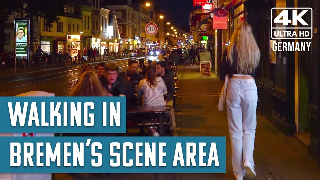 Walking in BREMEN'S SCENE AREA at NIGHT (4K)