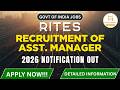 RITES Assistant Manager Vacancies | Railways Recruitment 2026 | Divya Career - Exam Notification
