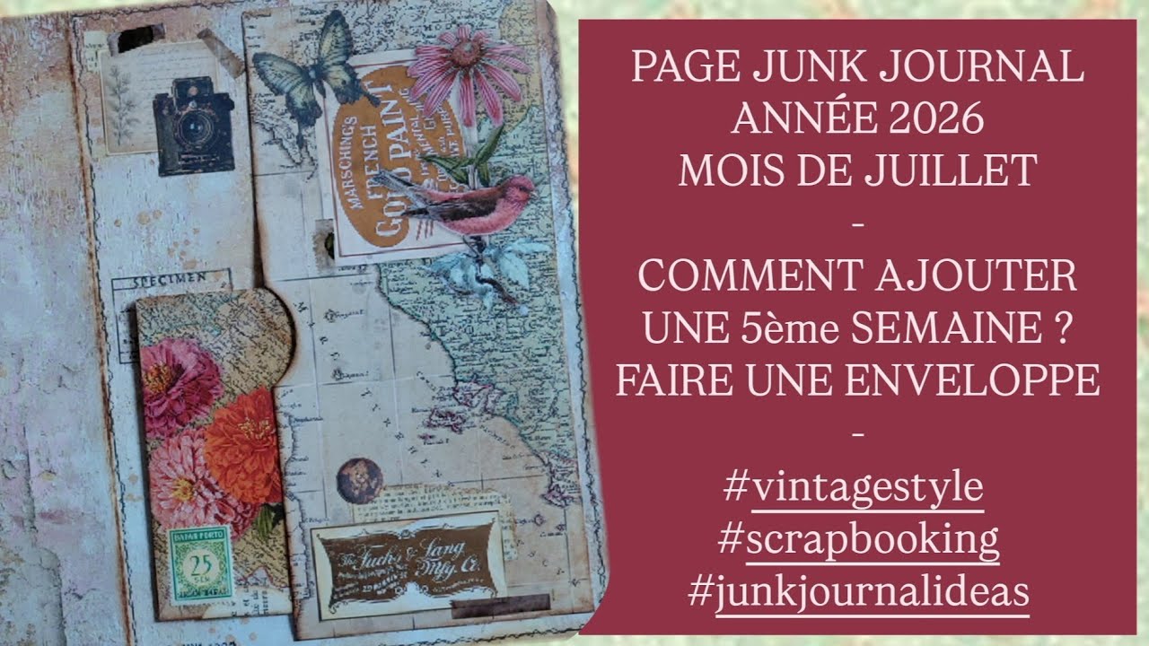 junkJournal　ジャンクジャーナル　Les enfants JUNK JOURNAL PAGE/JULY/ADDING A 5TH WEEK/POCKET & ENVELOPE WITH A4