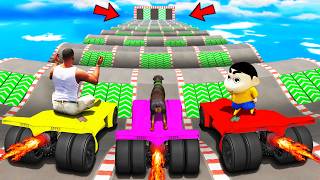 SHINCHAN AND FRANKLIN TRIED THE IMPOSSIBLE GIANT SPEED BOOSTER BUMPY ROADS PARKOUR CHALLENGE GTA 5 screenshot 2