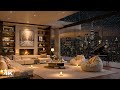 [4K] Urban Serenity ❄️ Cozy Apartment with Slow Piano Jazz, Snowfall &amp; Fireplace Sounds to Relax