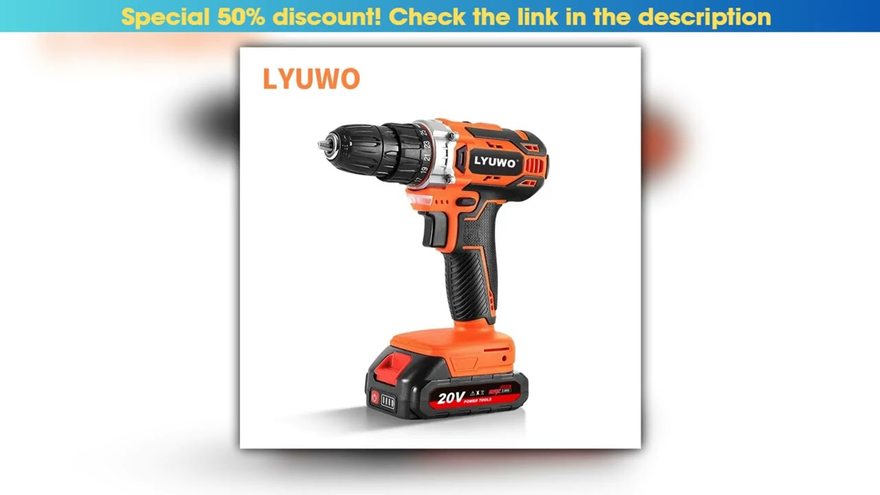 20V Cordless Drill 40Nm 25 Plus 1 LYUWO Electric Screwdriver Keyless Chuck Two Gear Speed Wireless