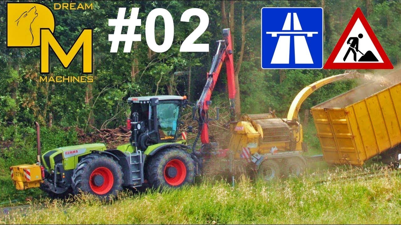 Claas Xerion tractor on german motorway cutting trees for construction 🚧