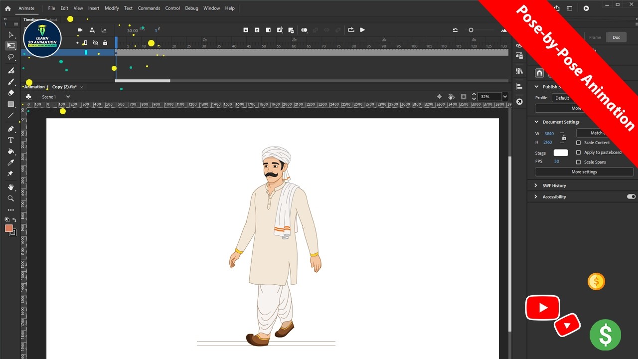 Adobe Animate Walk Cycle Tutorial | Professional Pose-by-Pose Animation ...