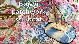 Scrap fabric Bojagi patchwork sail boat | Hand stitched Pojagi #scrapideas #slowstitching