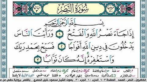 سورة النصر مكتوبة محمود خليل الحصري Surah Al Nasr
