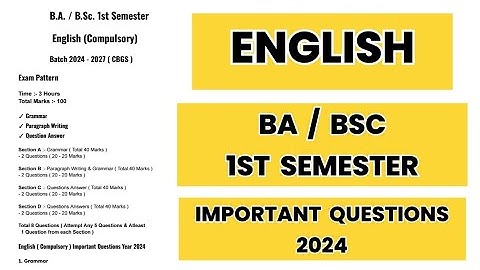 Gndu BA / BSc 1st Semester English Compulsory Important Questions 2024 | English Question Paper 2024
