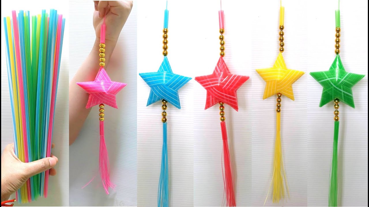 Mobile star hanging from straws.โมบายดาวจากหลอด by มายมิ้นท์