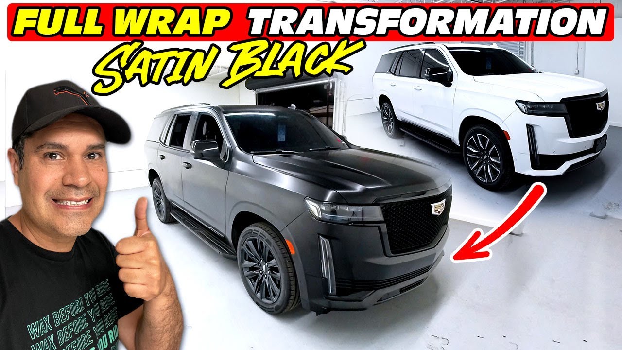 Satin Black Transformation 2024 Cadillac Escalade Full Wrap 4K
