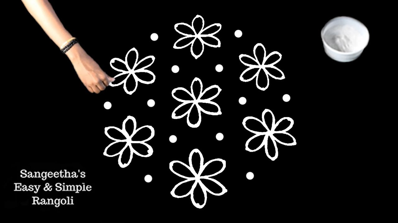 Simple Rangoli with 9X5 Dots | Flower Kolam Design | Flower ...