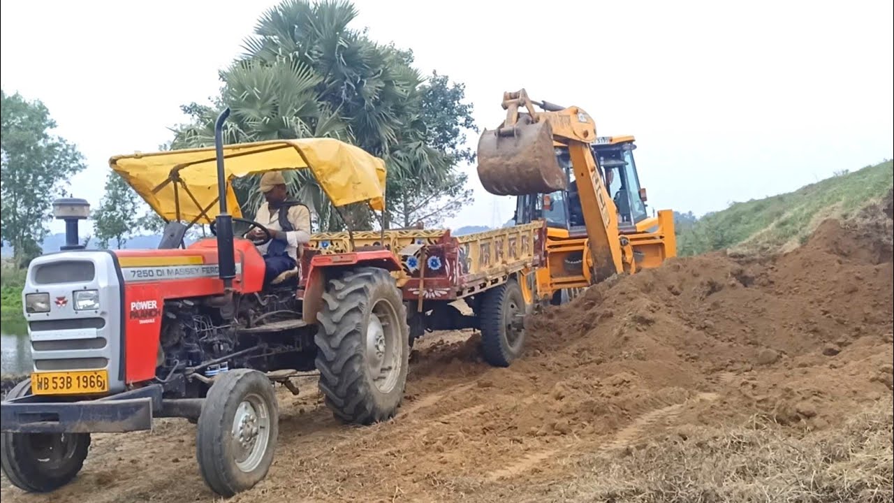New Jcb 3dx Backhoe Loader Machine Loading Red Mud In Massey farguson ...