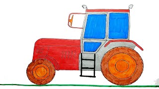 How to easy drawing Tractor for Kids - Children s Coloring Book with 2