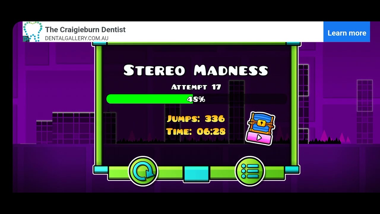 playing geometry dash and trying to beat the e first level - YouTube