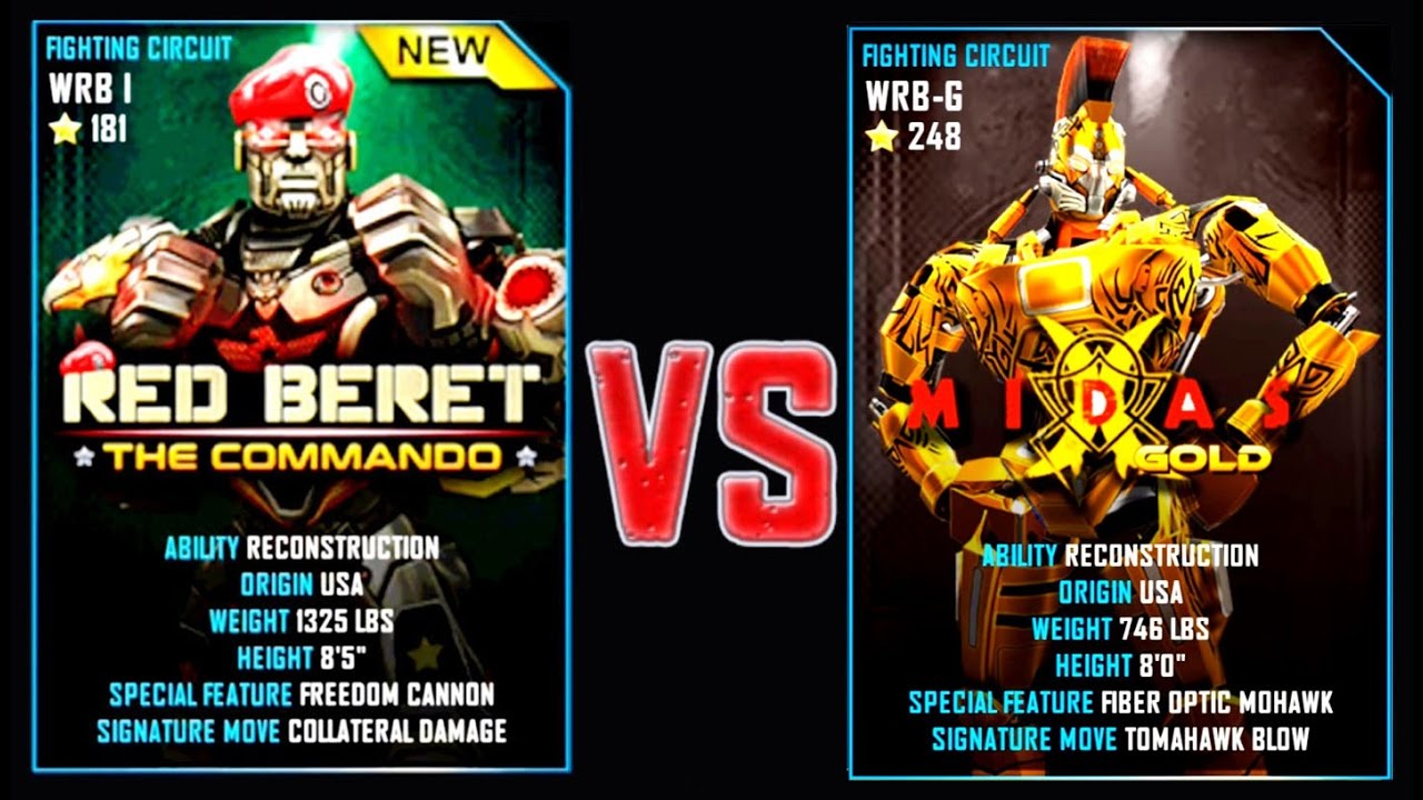 REAL STEEL WRB RED BERET VS MIDAS GOLD New Robots UPDATE (Живая Сталь)
