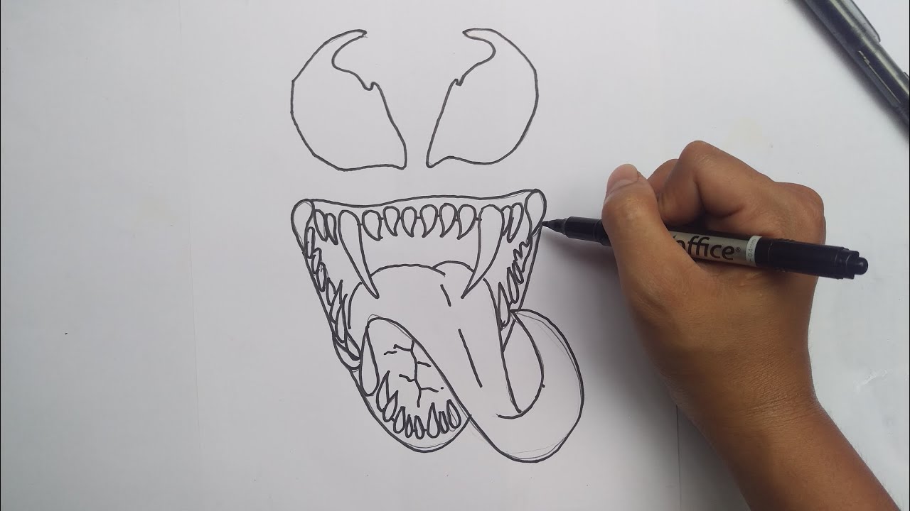 HOW TO DRAW VENOM FACE IN EASY WAY | DRAWING VENOM STEP BY ...