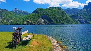 Austria's Most Beautiful Lake -  Long Walk on Lake Traunsee with dramatic Mountains Background