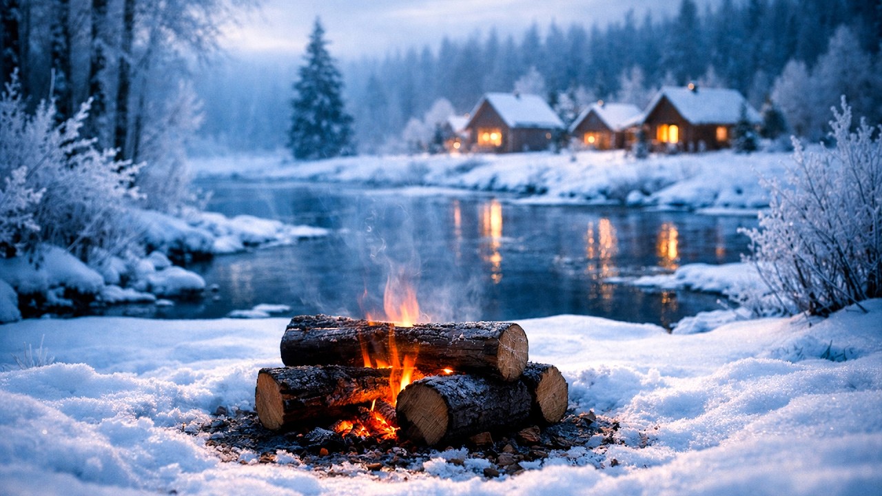Cozy Campfire in Snowy Forest ❄️ 3 Hours Crackling Fire Sounds for Relaxation & Sleep | Ambience