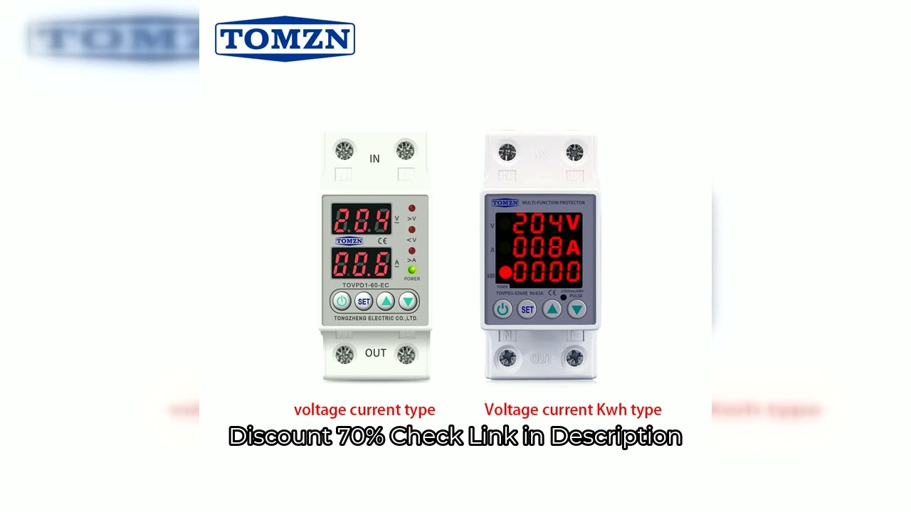 TOMZN Din Rail Dual Display Adjustable Over Under Voltage Current Protective Device Protector Relay