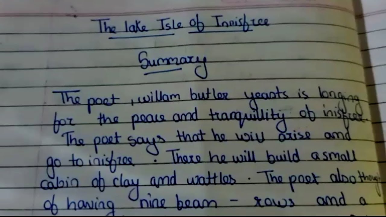 Class 9 English Chapter 4 Poem Summary The Lake Isle of Innisfree Poem