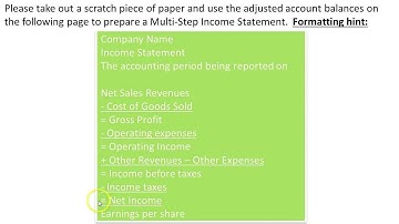 Part A:  Prepare Financial Statements - Income Statement - Slides 14-18