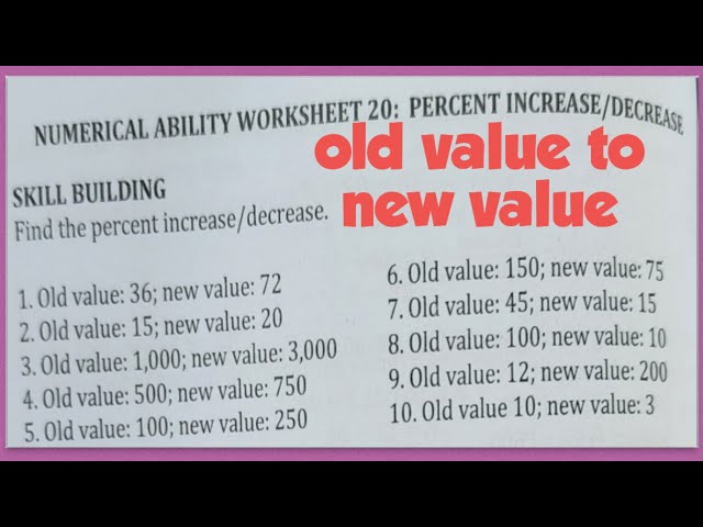 Percent Increase Decrease Worksheet Percentage Increase And Decrease