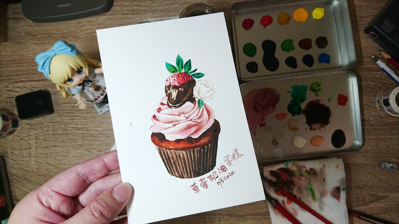 朵麗手繪 Doris Drawing【水彩甜點】畫法示範 Use watercolor to drawing cake - YouTube