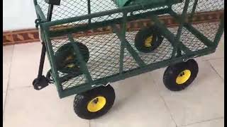Heavy Duty 4 Wheel Folding Steel Garden Mesh Trolley Cart Wagon Hand Pull Garden Cart from factory