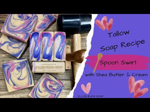 Recipe - Tallow & Shea Butter w/ Cream 💜🩷 Cold Process Soap #soapmaking | Ellen Ruth Soap