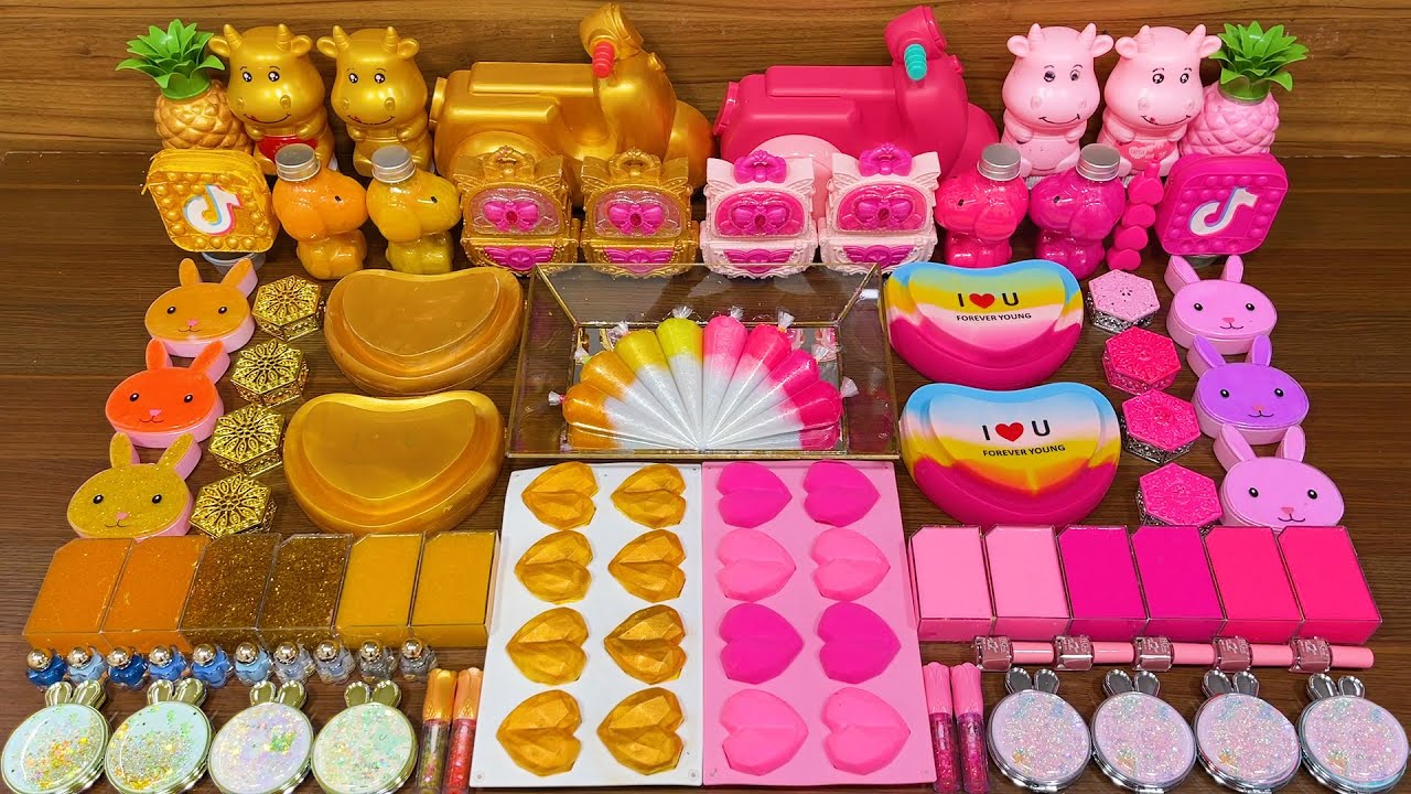 GOLD vs PINK !!! Mixing random into CLEAR Slime!!!Satisfying Diana Slime 