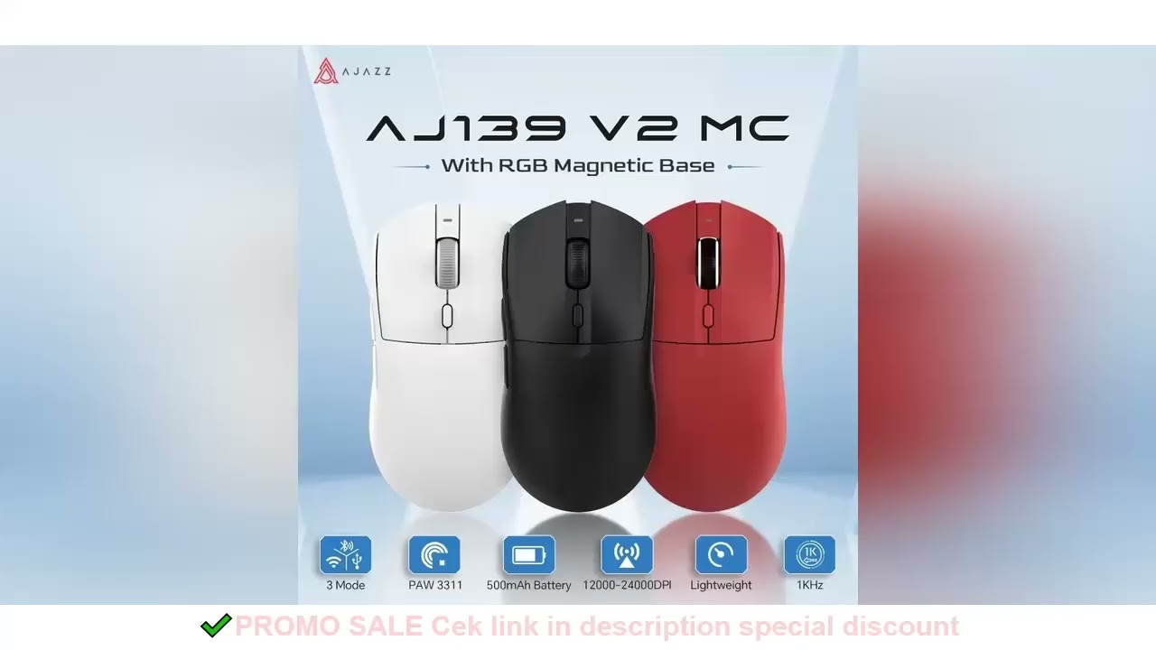 AJAZZ AJ139 V2 MC/AJ139 PRO Wireless Gaming Mouse PAW3311/PAW3395 Sensor 12000DPI/26000DPI 500mAh Bl