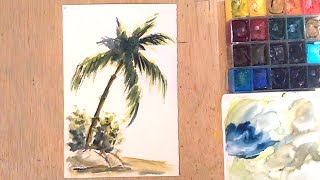 Acuarela - Una Palmera detrás de la cámara Video sin editar Watercolor Palms Acuarelas