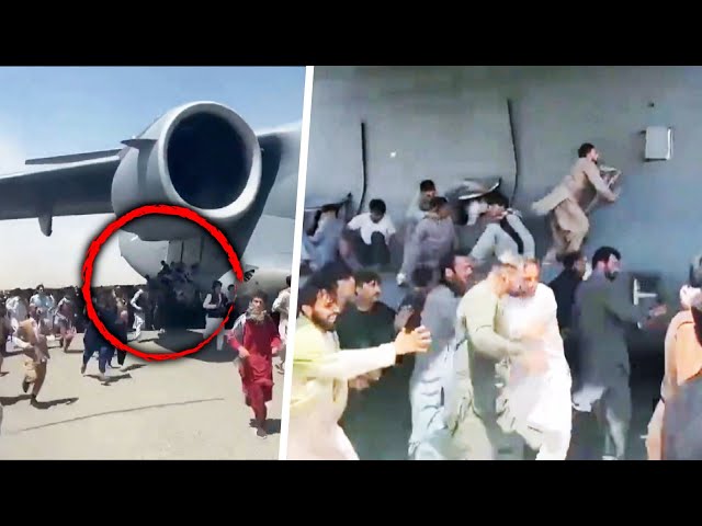 Afghans Cling to Outside of American Plane Leaving Kabul class=