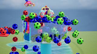 Flying Car Touches Ball – Many Balls Fall into the Pond
