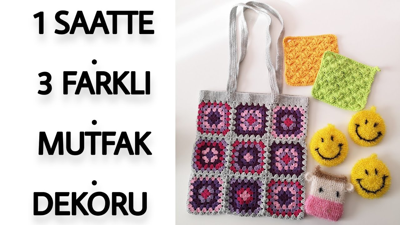 1 SAATTE 3 FARKLI MUTFAK DEKORU 🤩 | Market Çantası, Bulaşık Süngeri, Peçete Yapımı | #sıfıratık