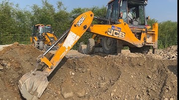 Two JCB Backhoe Loader Working Gravel Loading In Hyva Dump @droneplanet2040