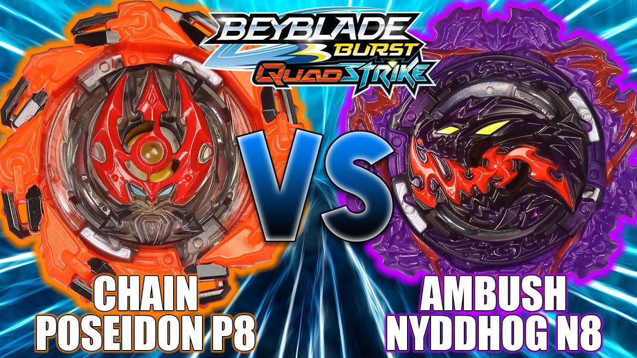 BEYBLADE Burst QuadStrike Ambush Nyddhog N8 and Chain Poseidon P8