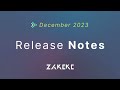 Zakekes release notes  december 2023