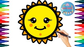🌞Sun Drawing🖌️&🎨Colouring for kids|Step by step easy learn Simple method|Toddlers learn@KIDSBUDS_
