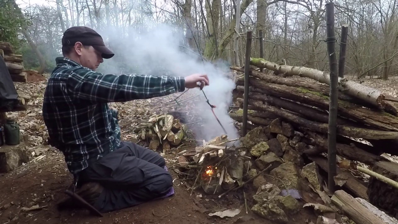 boxer dog rescue Overnight at the bushcraft shelter | Lighting a camp fire | Campfire cooking