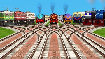 9 Realistic Trains Crossing On Curved & Forked Tracks | Train Simulator Classic