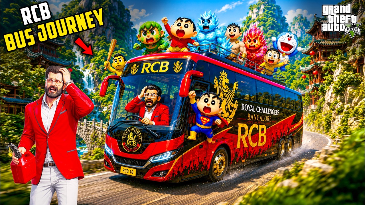 GTA 5 : Rampage & Shinchan🤣 RCB Bus Journey 🚌 Full Fun #bommalu #gta5telugu #rampageboy #gta5