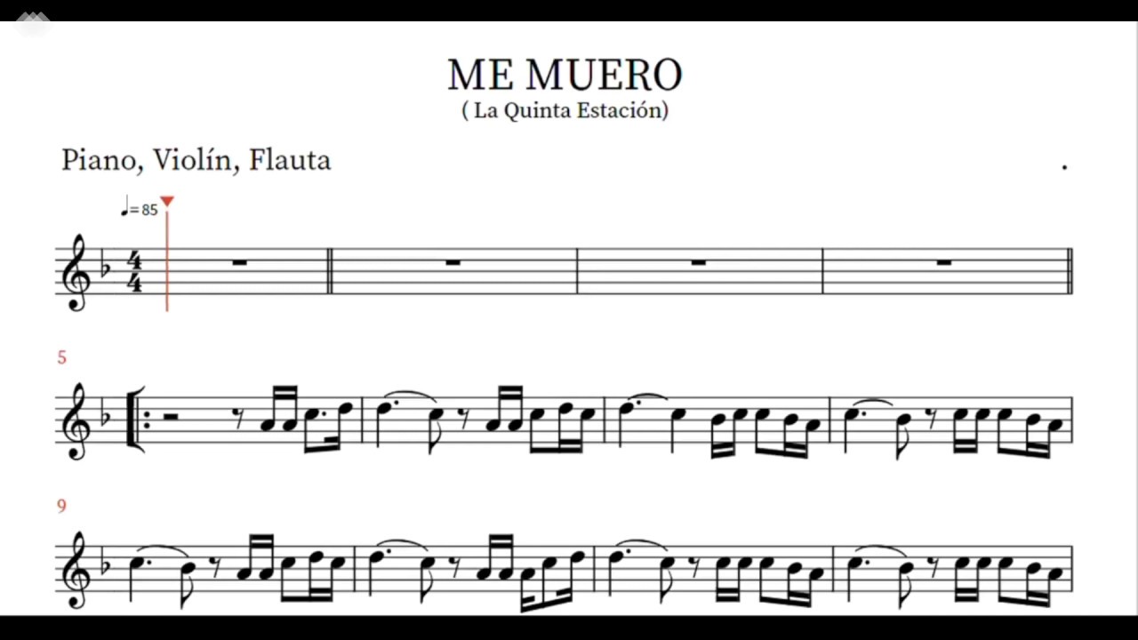 Me Muero La Quinta Estación Partitura para Piano, Violín, Flauta... YouTube Me Muero La Quinta Estación Partitura para Piano, Violín, Flauta... YouTube