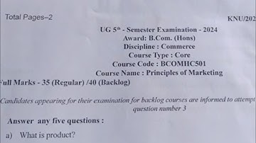 Principle of Marketing Question 2024 B.Com Honours Commerce 5th Semester KNU Kazi Nazrul University