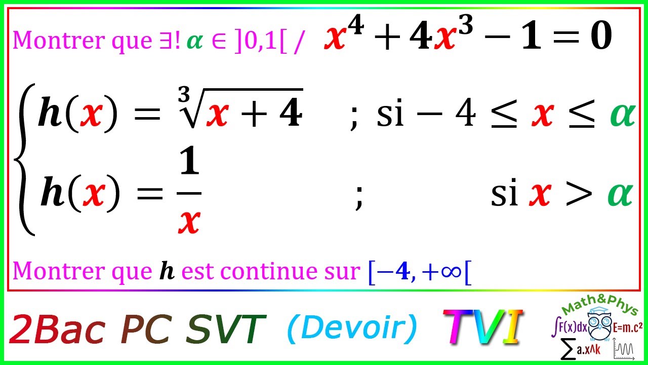 Théorème des Valeurs Intermédiaires TVI Continuité d'une Fonction 2 Bac S.ex [Exercice 27 Théorème des Valeurs Intermédiaires TVI Continuité d'une Fonction 2 Bac S.ex [Exercice 27