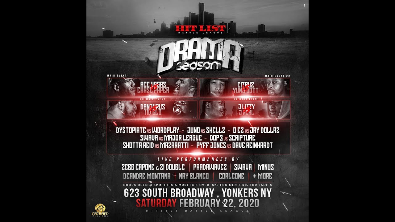 HIT LIST BATTLE LEAGUE PRESENTS: "DRAMA SEASON" DY$TOPIATE vs WORDPLAY (AFTER THE EVENT)