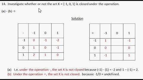 Binary operation: check if a set of Elements is closed or not under a given operation (- , ÷)