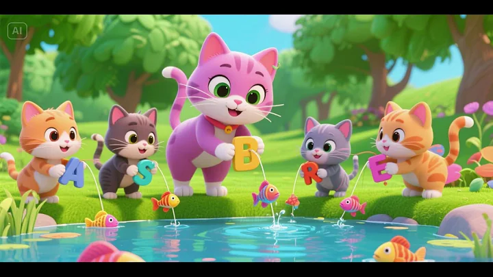 Mama Cat and Kittens Catch Fish with Letters | ABC Song for Kids | Nursery Rhymes & Learning Fun